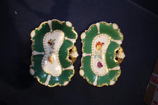 A Japanese dragon bowl, two Davenport flower painted dessert dishes and an English porcelain lozenge shaped bread bowl,